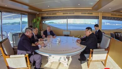 Photo: In this photo provided by the North Korean government, its leader Kim Jong Un, on the right, speaks with Russian Foreign Minister Sergei Lavrov, second left, in Wonsan, North Korea, on Saturday, July 12, 2025.