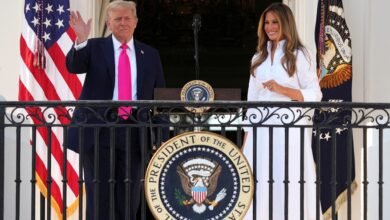 Photo: President Donald Trump appears on a balcony next to the first lady Melania Trump in the White House in Washington, DC, July 4, 2025.