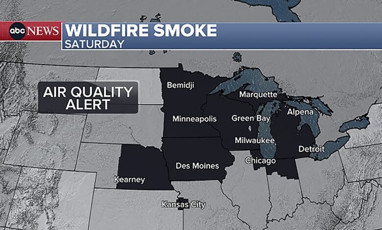 The smoke of forest fires continues to cover the west medium while the threat of sudden flooding is directed to the south