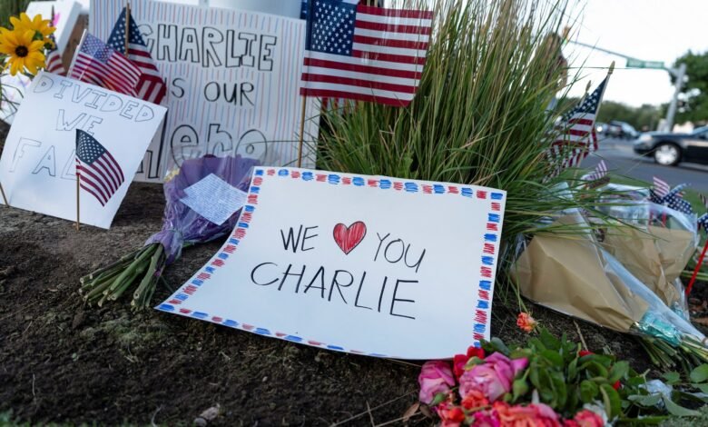 Photo: A sheet of paper that commemorates Charlie Kirk is placed in an improvised memorial for Charlie Kirk, who was a fatal shot during an event at the University of Utah Valley, outside the Typanogos Regional Hospital, in OREM, Utah, September 11, 2025.