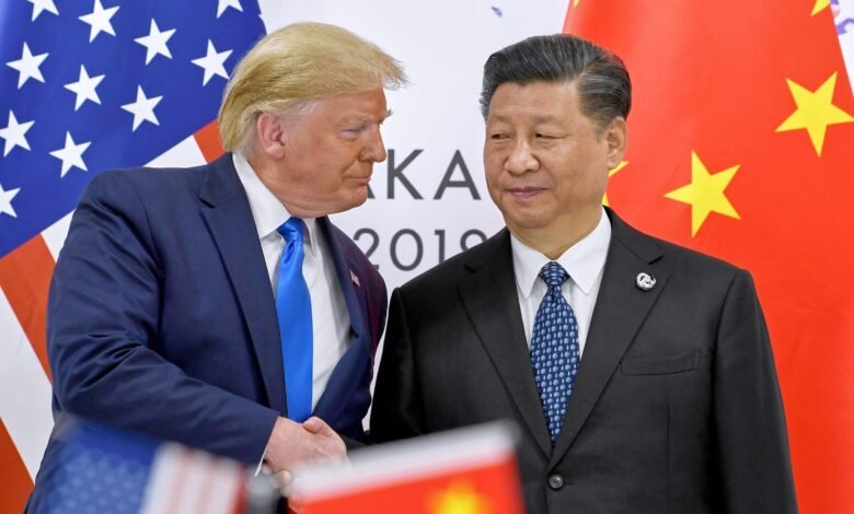 PHOTO: President Donald Trump, left, shakes hands with Chinese President Xi Jinping during a meeting on the sidelines of the G-20 summit in Osaka, western Japan, on June 29, 2019.