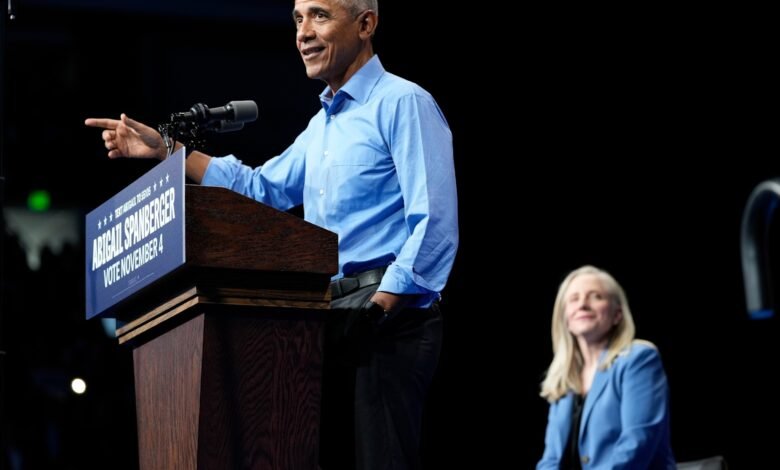 Barack Obama and Kamala Harris campaign for Democrats, while Donald Trump's political operation invests in participation