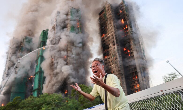 Death toll rises as massive fire engulfs high-rise apartment buildings in Hong Kong