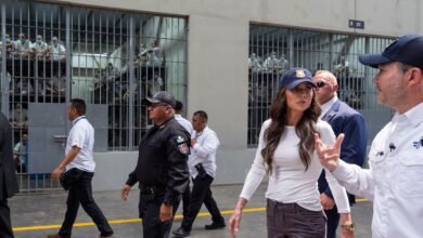 PHOTO: Homeland Security Secretary Kristi Noem tours a famous prison during a trip to El Salvador