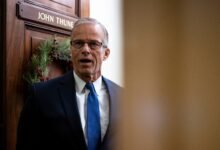 PHOTO: Senate Majority Leader John Thune speaks to reporters after the Senate passed the House resolution to force the release of Justice Department files on deceased convicted sex offender Jeffrey Epstein in Washington, Nov. 18, 2025.