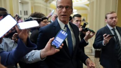 PHOTO: Senate Majority Leader John Thune speaks to reporters after the Senate passed the House resolution to force the release of Justice Department files on deceased convicted sex offender Jeffrey Epstein in Washington, Nov. 18, 2025.