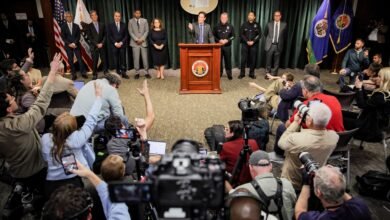 PHOTO: Los Angeles County District Attorney Nathan J. Hochman answers questions from the media in Los Angeles, California, on December 16, 2025.