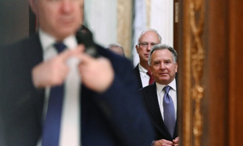 PHOTO: In this collective photograph distributed by the Russian state agency Sputnik, Steve Witkoff, accompanied by the Kremlin's economic envoy, Kirill Dmitriev, is seen before a meeting with the president of Russia at the Kremlin in Moscow on December 2, 2025.