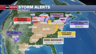 Winter storm moves east Monday, bringing dangerous winds, snow and ice
