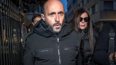 PHOTO: Owners of "The constellation" bar Jacques Moretti and Jessica Moretti arrive at a hearing at the prosecutor's office of the canton of Valais in Sion on January 9, 2026.
