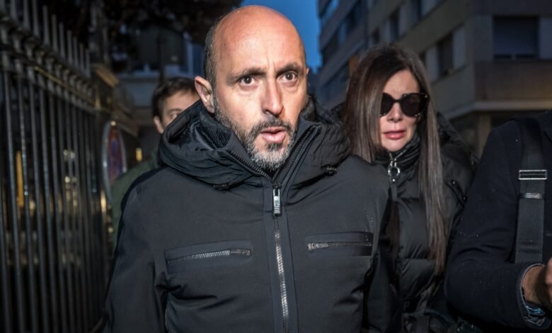 PHOTO: Owners of "The constellation" bar Jacques Moretti and Jessica Moretti arrive at a hearing at the prosecutor's office of the canton of Valais in Sion on January 9, 2026.