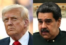 PHOTO: In this July 13, 2025 file photo, President Donald Trump looks on during an event in East Rutherford, New Jersey. | In this Sept. 14, 2022, file photo, Venezuelan President Nicolas Maduro attends a meeting in Caracas.